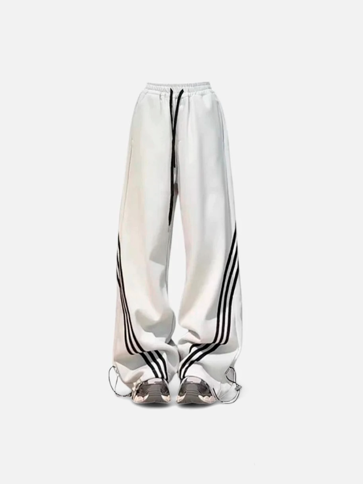 Calça Baggy Feminina Algodão Listrada Branco