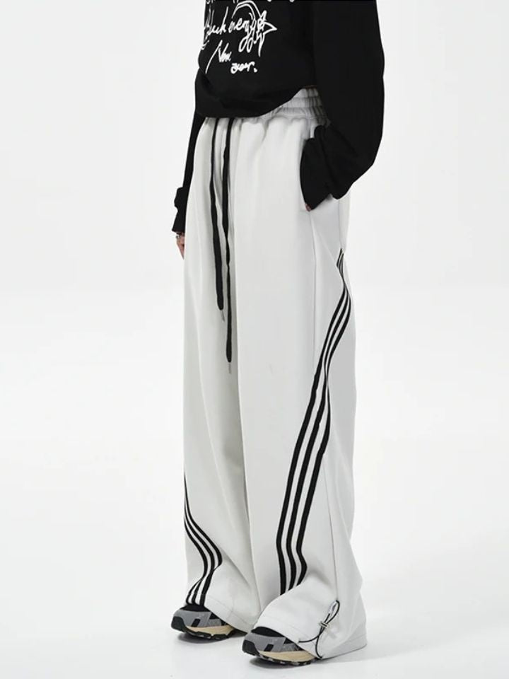 Calça Baggy Feminina Algodão Listrada Branco